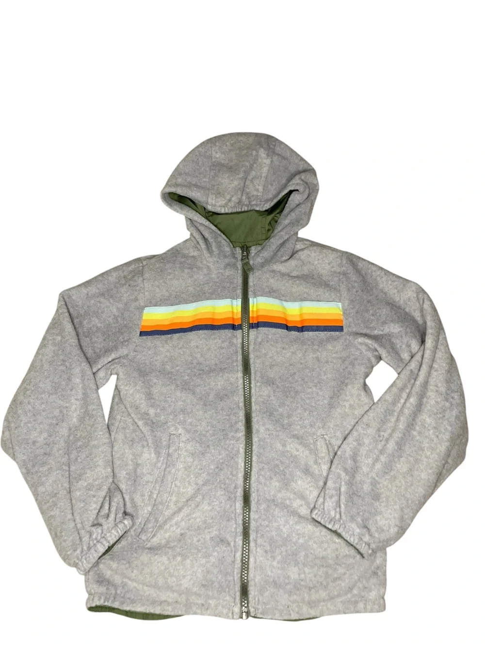 Osh Kosh Reversible Green/Gray Hooded Zip-Up Fleece/Windbreaker Jacket-Kids 8